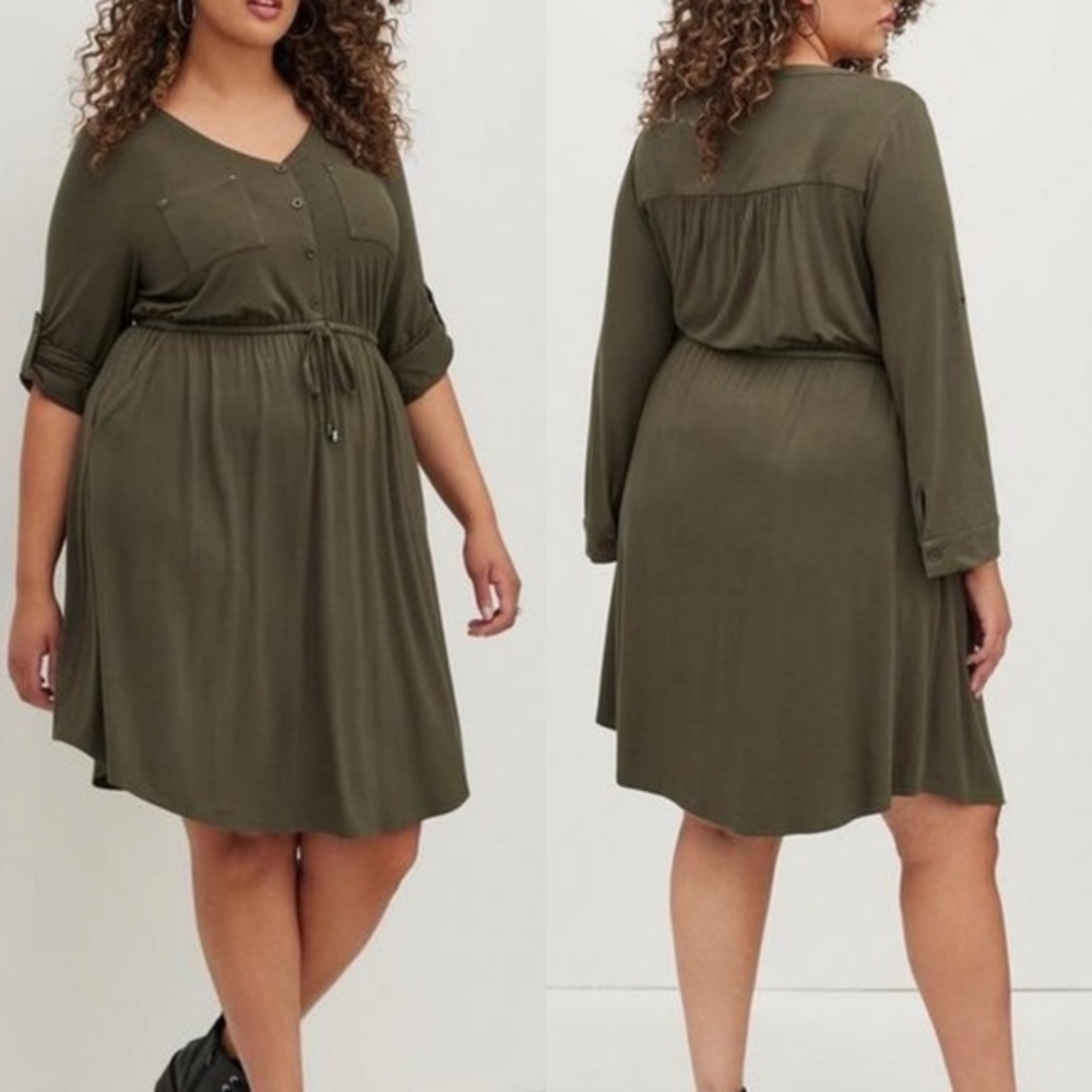 NWT Torrid size 1 olive green super soft shirt dress